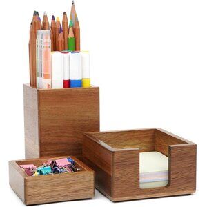 3 PCS Black Wooden Desk Organizer Set Pine Wood Office Desk Accessories with Pen